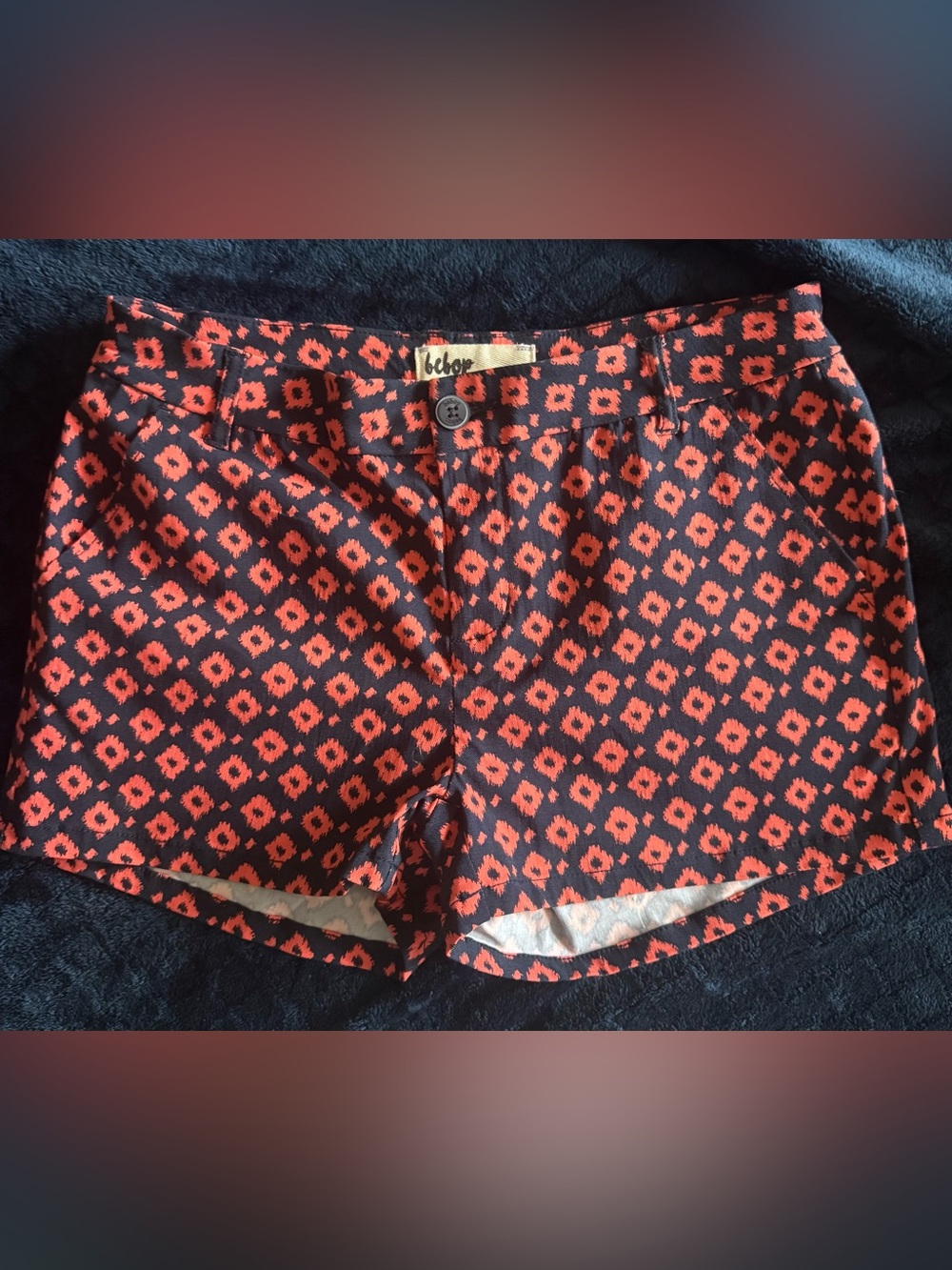 New NWOT Women’s Juniors Low Waisted Bepop Preppy Orange Blue Auburn Shorts Sz 7